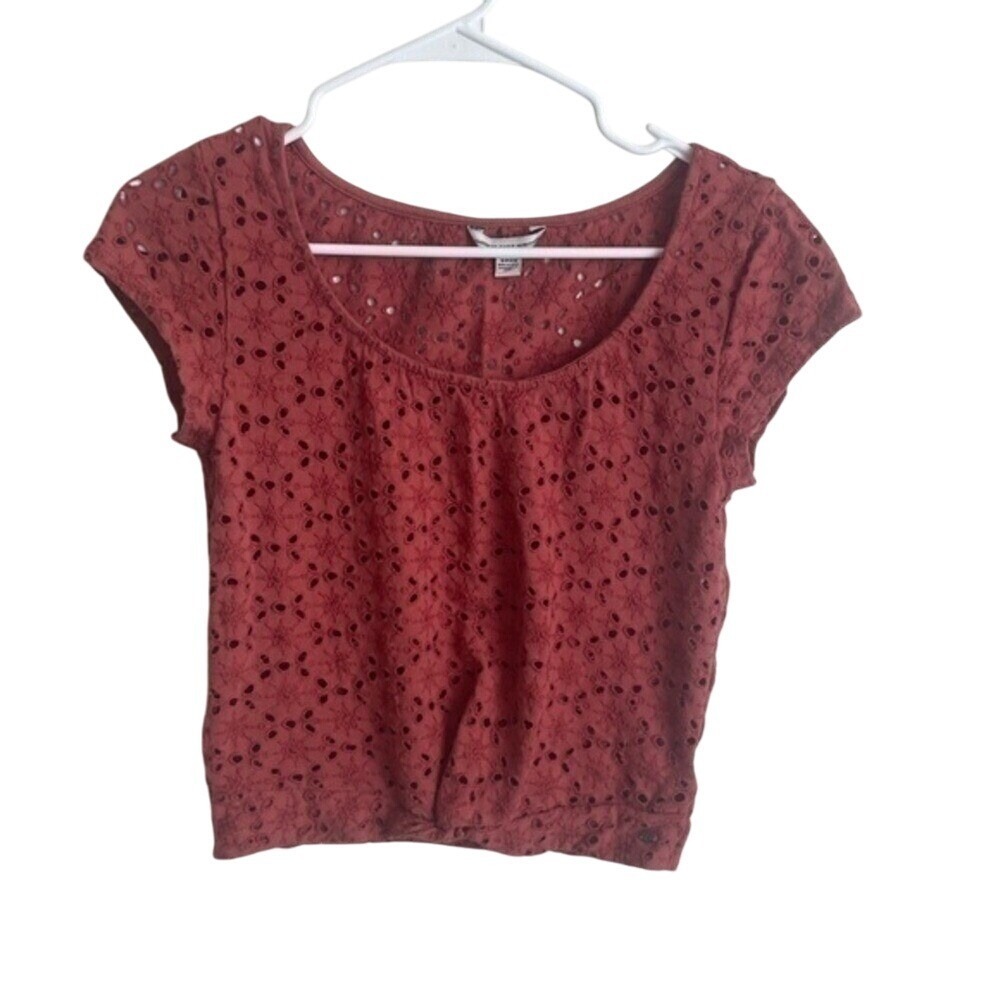 American Eagle Women Small  Eyelet Lace Crop Top Rust Red Excellent Boho Blouse‎